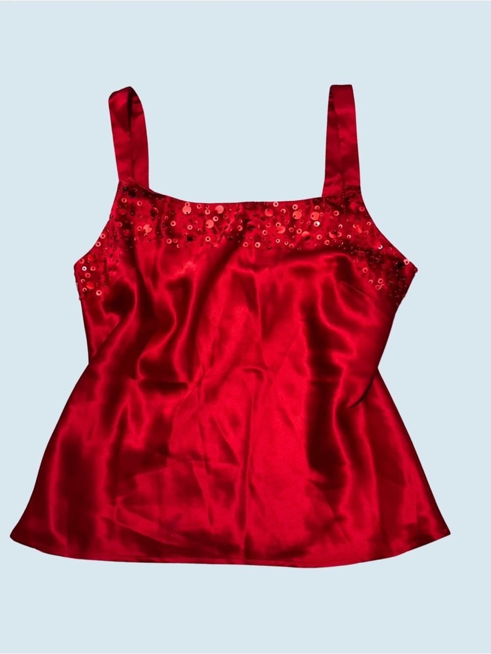 NWT Deadstock Y2K Kate Hill Ruby Red Silky Beaded Tank